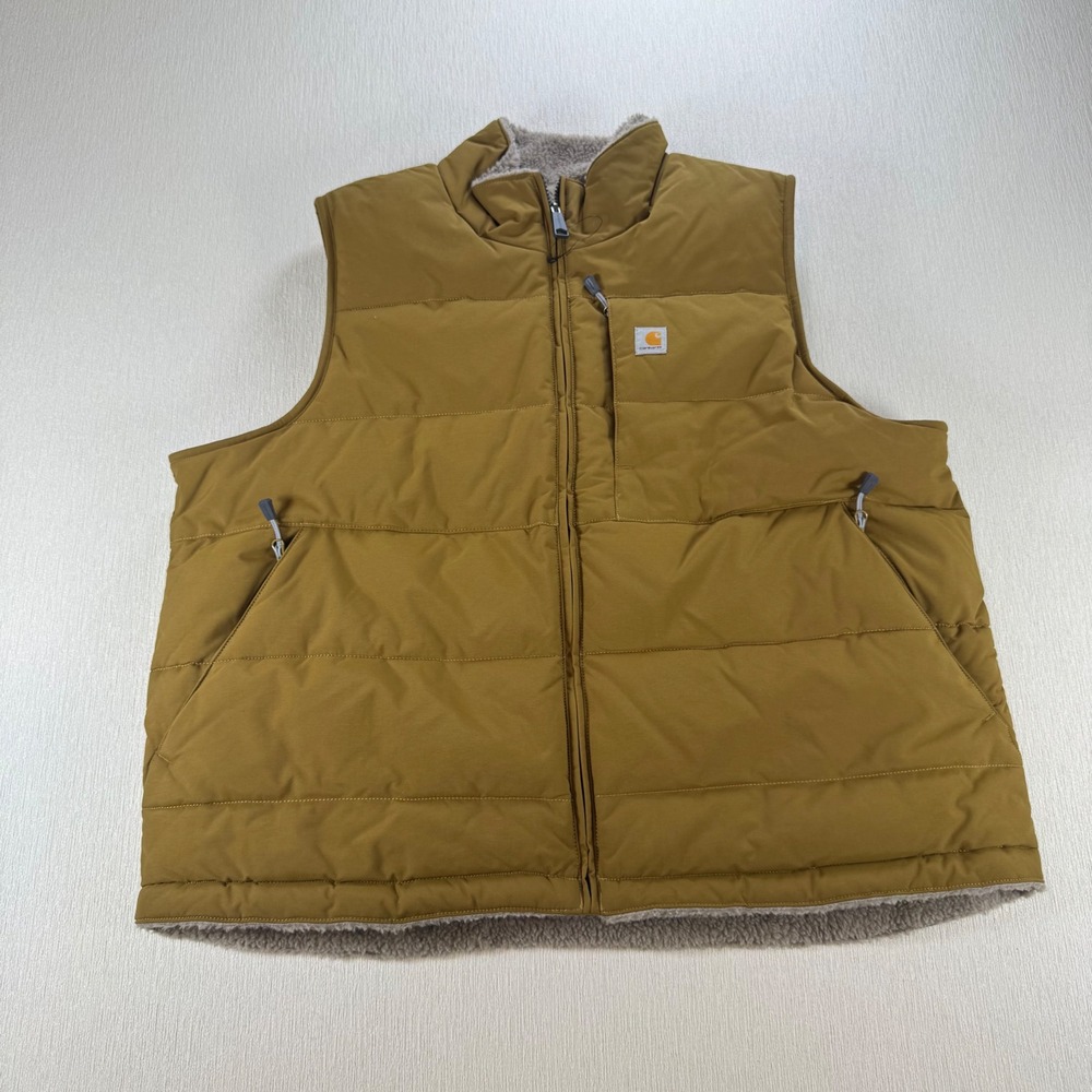 Carhartt Relaxed Fit Reversible Fleece Lined Quilted Vest Brown Large